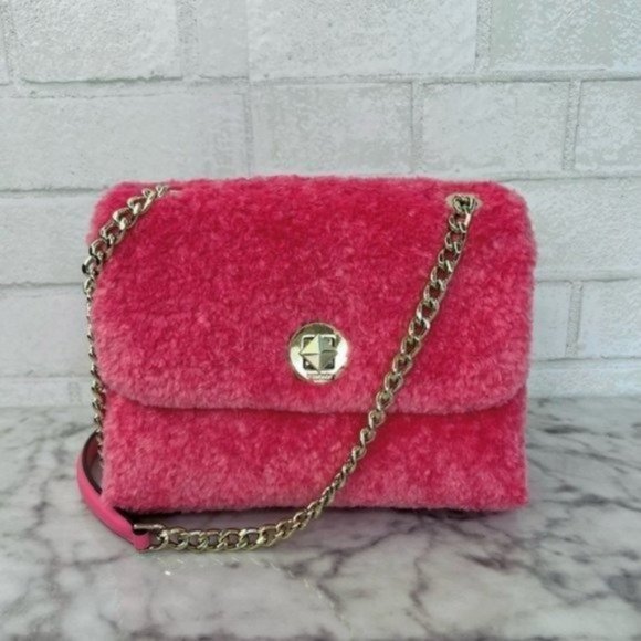 kate spade Handbags - Kate Spade Natalia Pink Faux Fur Small Flap Shoulder Bag Crossbody